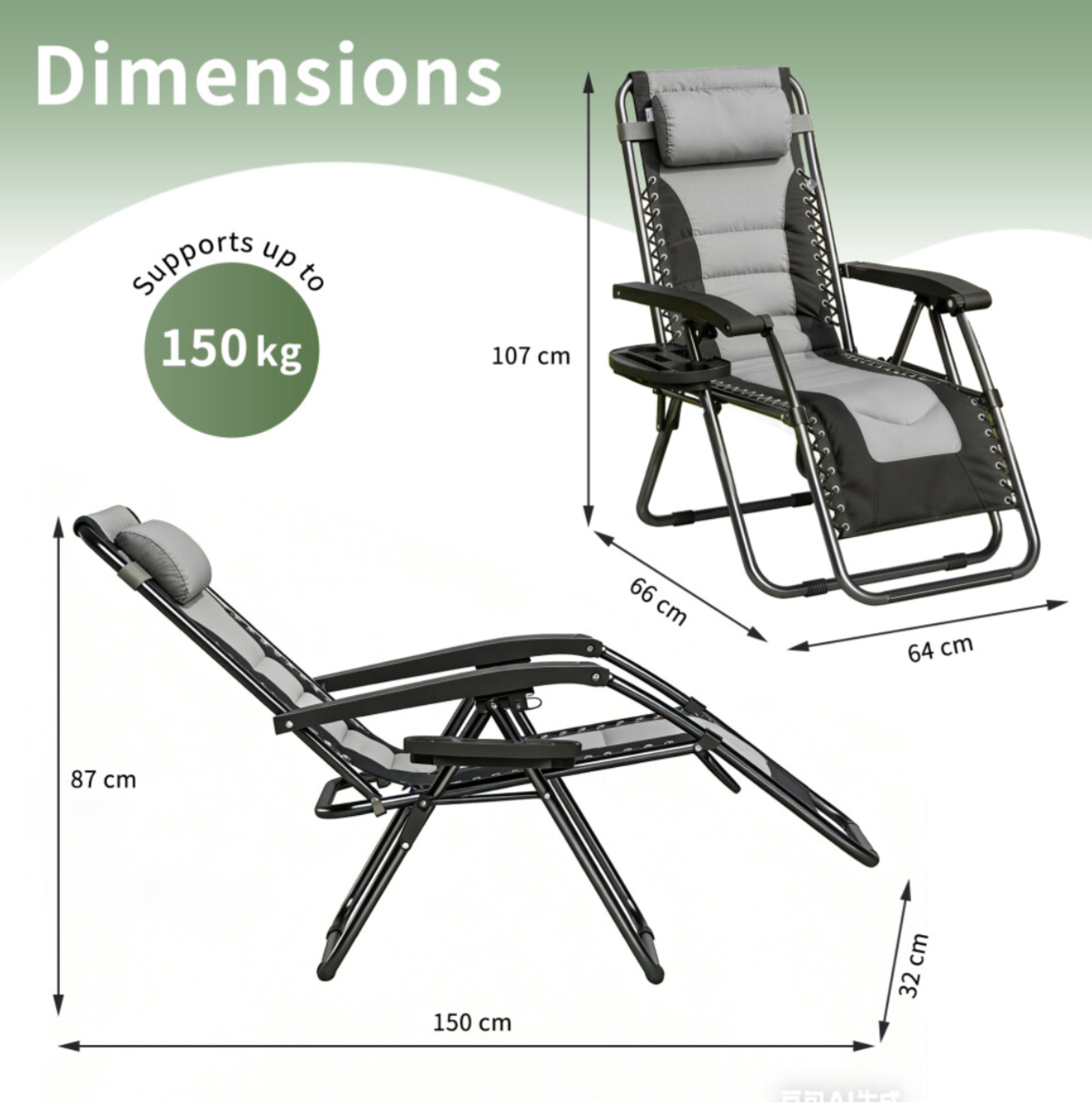 Set of 2 Zero Gravity Heavy Duty Outdoor Garden Reclining Chairs with Padded Seat Black/Grey - Truly Yours
