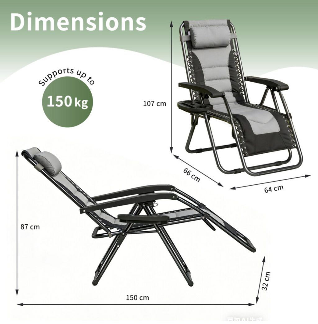 Set of 2 Zero Gravity Heavy Duty Outdoor Garden Reclining Chairs with Padded Seat Black/Grey - Truly Yours