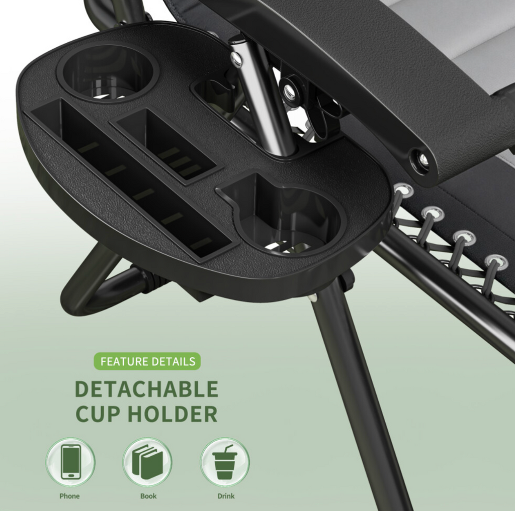 Set of 2 Zero Gravity Heavy Duty Outdoor Garden Reclining Chairs with Padded Seat Black/Grey - Truly Yours