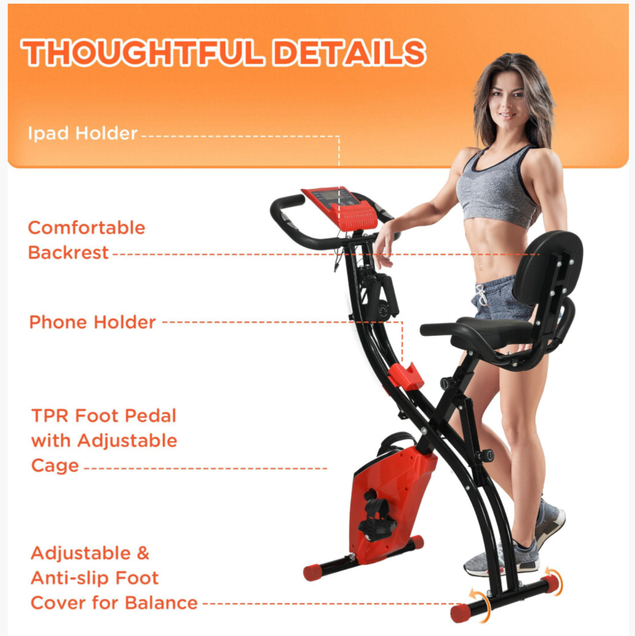 2-In-1 Folding Exercise Bike with 8-Level Magnetic Resistance Red - Truly Yours