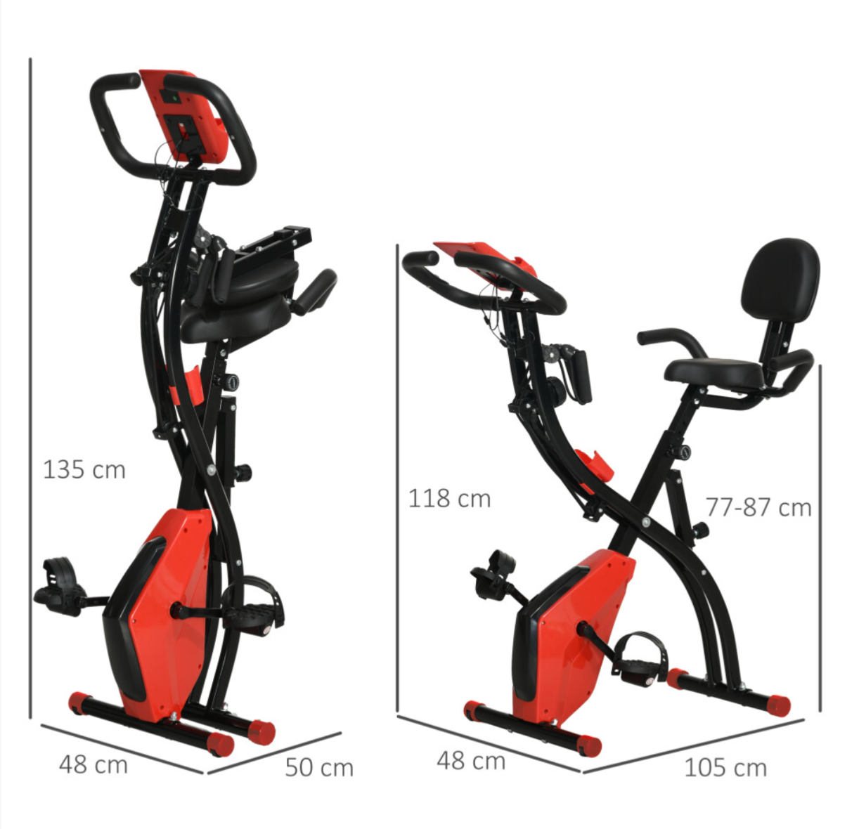 2-In-1 Folding Exercise Bike with 8-Level Magnetic Resistance Red - Truly Yours