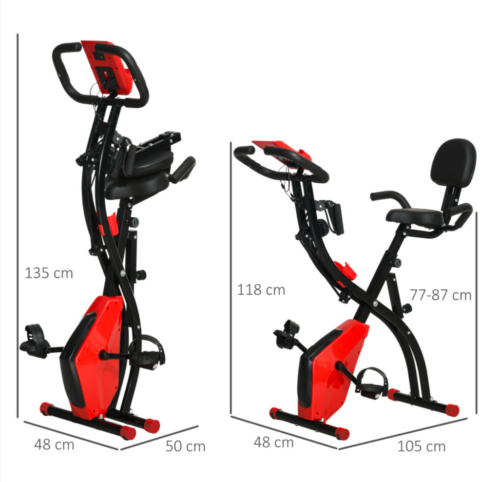 2-In-1 Folding Exercise Bike with 8-Level Magnetic Resistance Red - Truly Yours