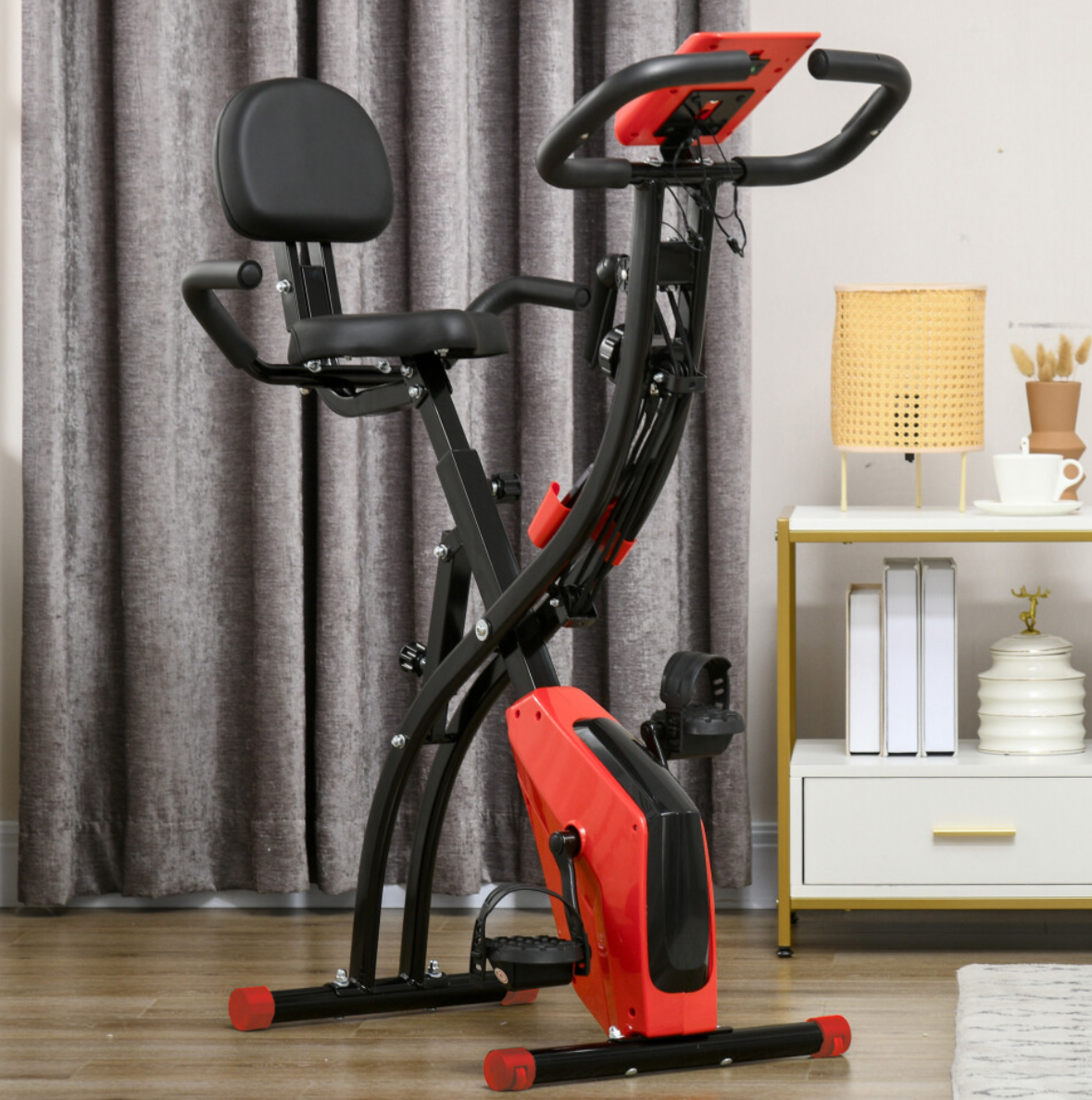 2-In-1 Folding Exercise Bike with 8-Level Magnetic Resistance Red - Truly Yours