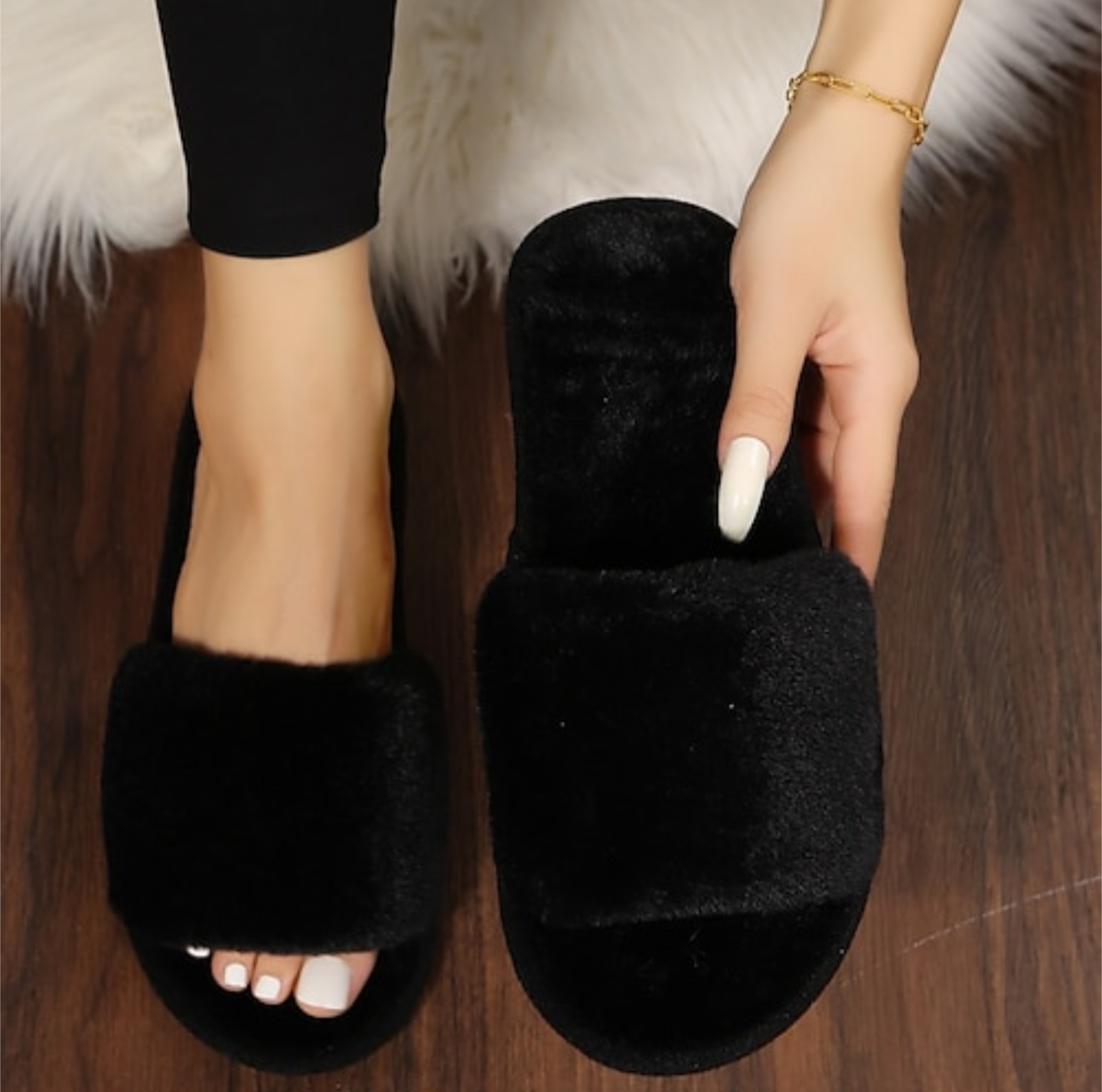 Women's Plush Fuzzy Open-Toe Slippers - Truly Yours