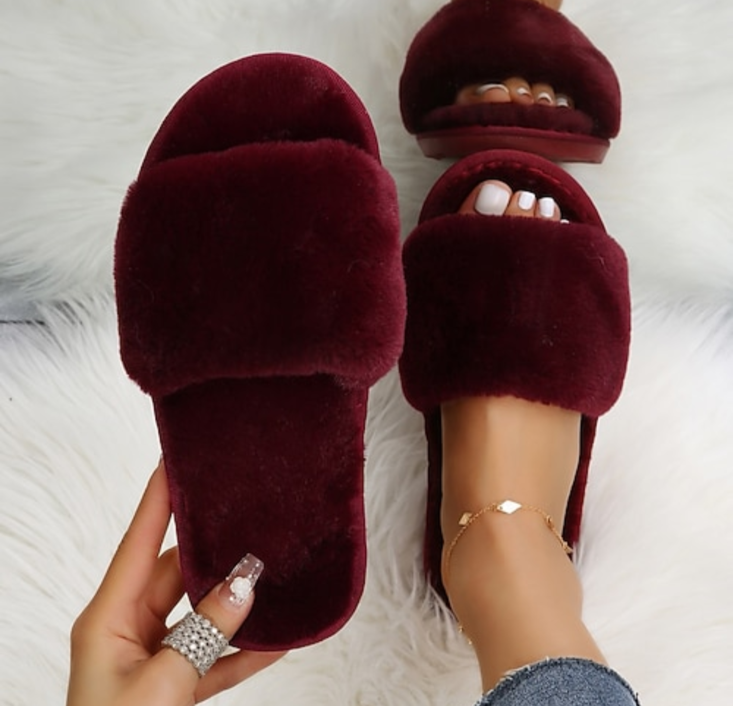 Women's Plush Fuzzy Open-Toe Slippers - Truly Yours