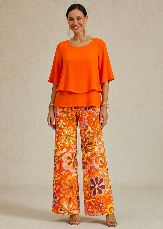Sunset Bloom Chiffon Floral Wide-Leg Co-Ord Set - Truly Yours