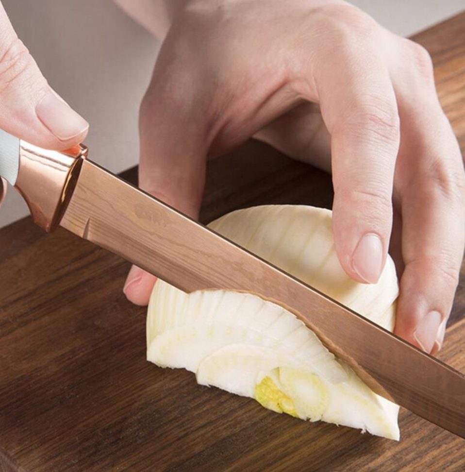 5pc Tower Kitchen Knife Set With Knife Block Rose Gold - Truly Yours