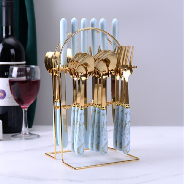 Ceramic Stainless Steel Marble Cutlery Sets Of 24 Pieces