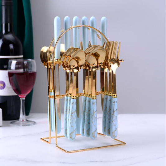 Ceramic Stainless Steel Marble Cutlery Sets Of 24 Pieces - Truly Yours