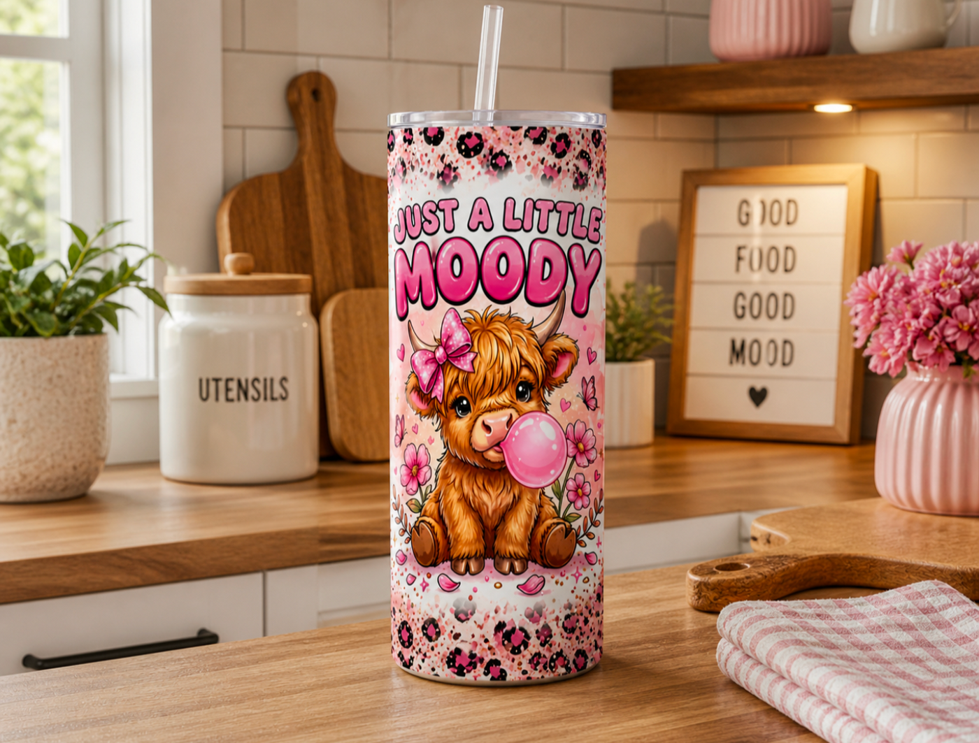 20oz Highland Cow Tumbler – Travel Mug with Straw - Truly Yours