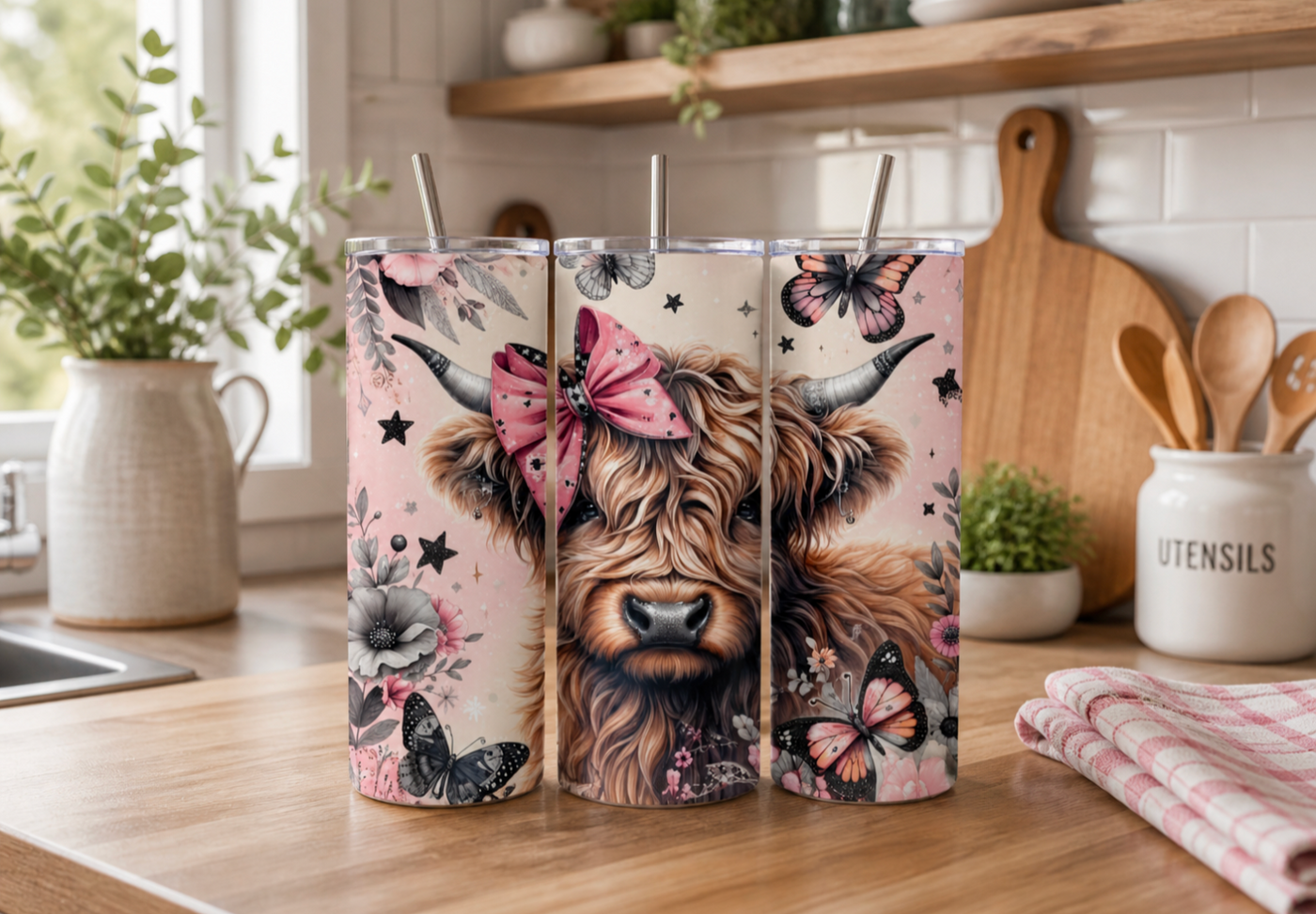 20oz Highland Cow Tumbler – Travel Mug with Straw - Truly Yours
