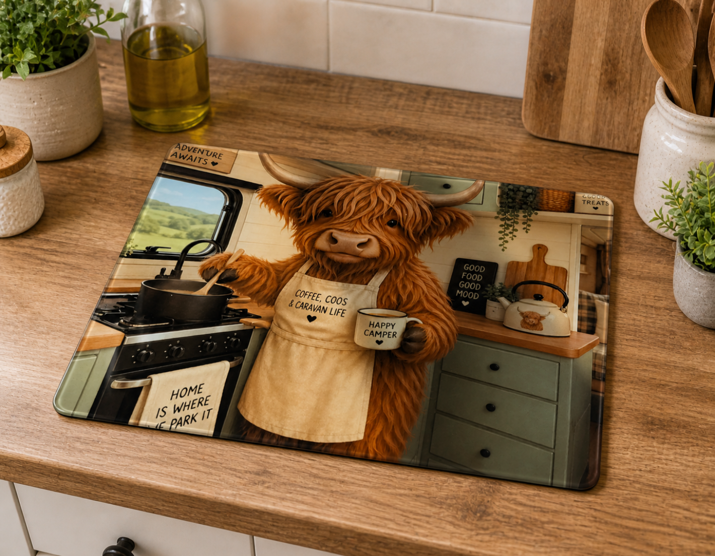 Highland Cow Glass Worktop Chopping Board