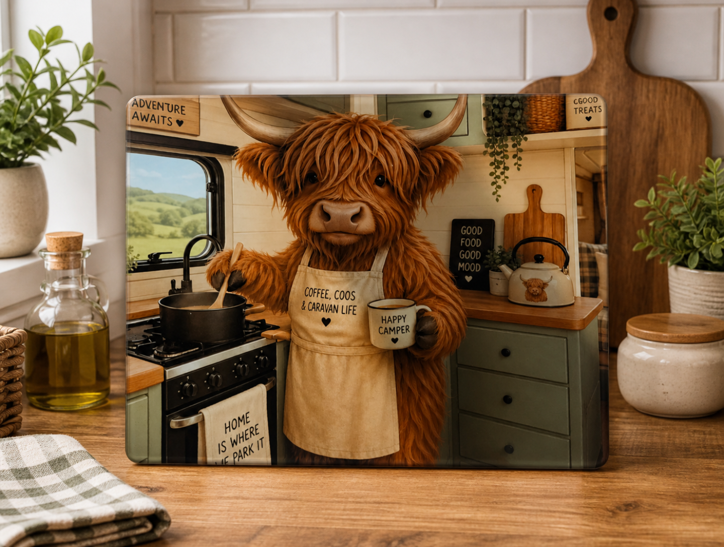 Highland Cow Glass Worktop Chopping Board