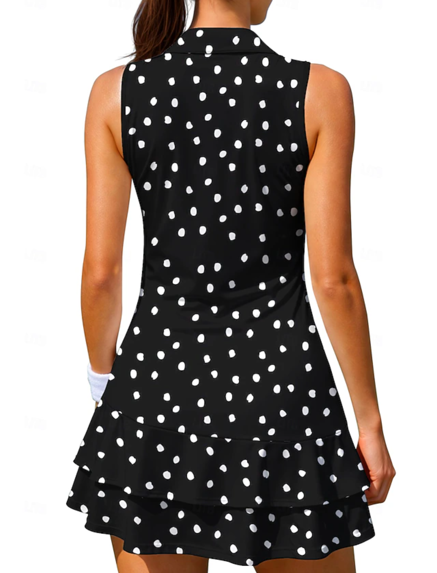 Women’s  Polka Dot Sleeveless Tennis Dress Various Colours– Zip Neck Ruffle Hem