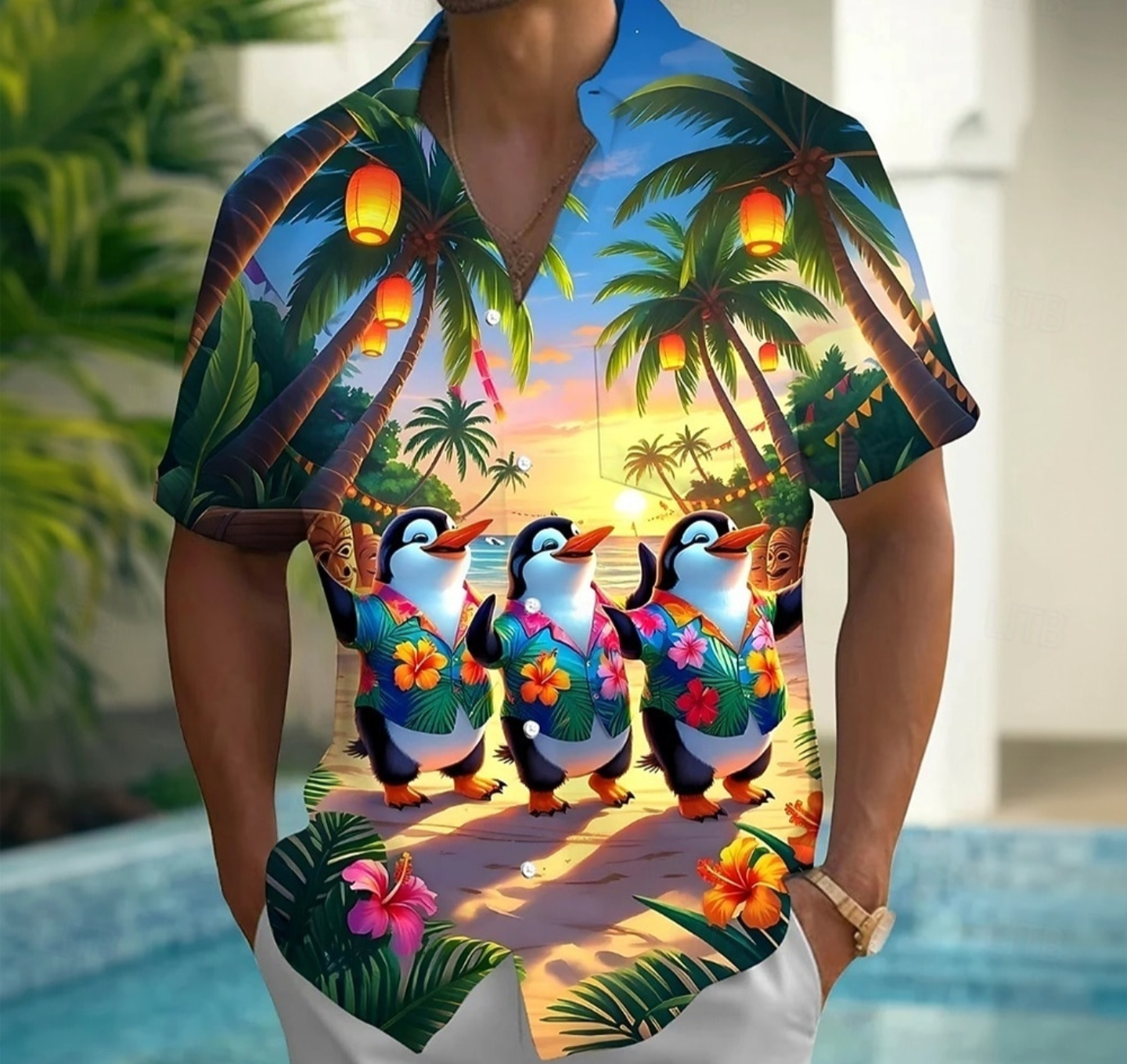 Tropical Penguin Sunset Hawaiian Shirt – Men’s Summer Holiday Beach Shirt - Truly Yours