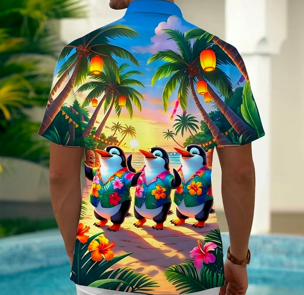 Tropical Penguin Sunset Hawaiian Shirt – Men’s Summer Holiday Beach Shirt - Truly Yours
