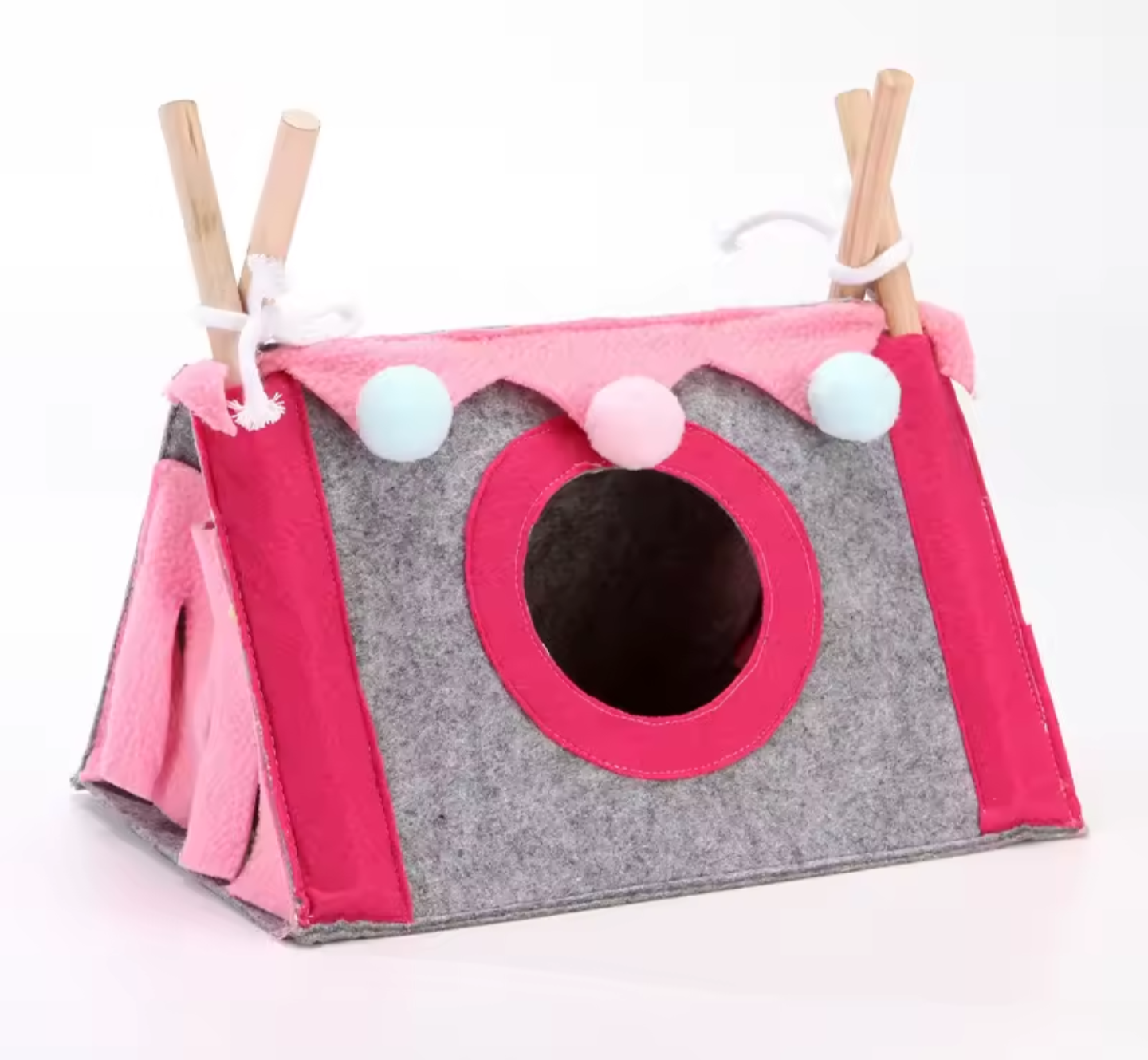 Guinea Pig Teepee Hideout – Plush Pink & Grey Small Pet House