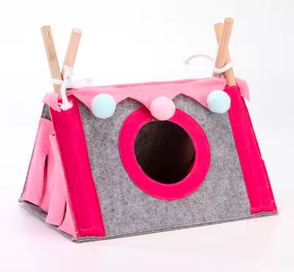 Guinea Pig Teepee Hideout – Plush Pink & Grey Small Pet House - Truly Yours