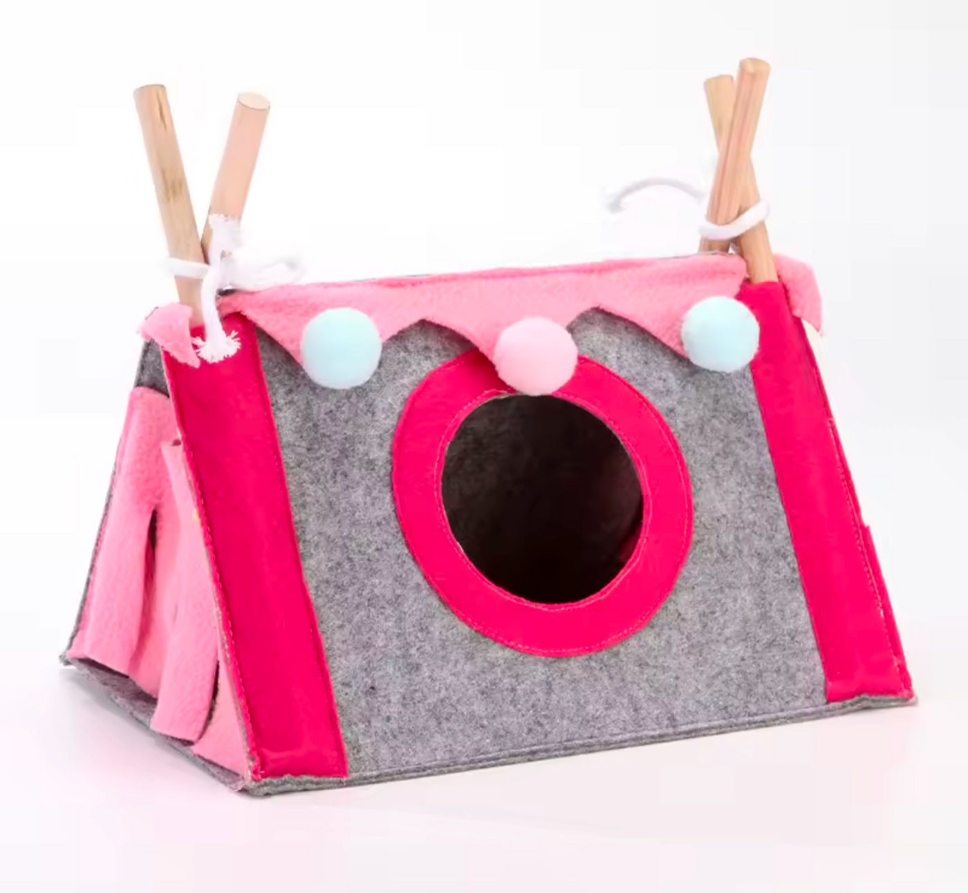 Guinea Pig Teepee Hideout – Plush Pink & Grey Small Pet House - Truly Yours