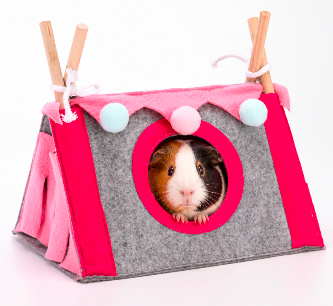 Guinea Pig Teepee Hideout – Plush Pink & Grey Small Pet House