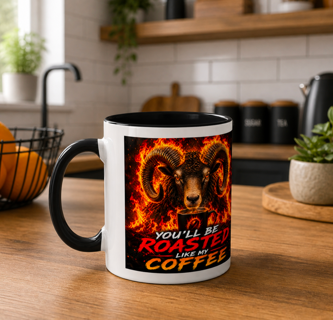 Fiery Ram “Roasted Like My Coffee” Novelty Mug - Truly Yours