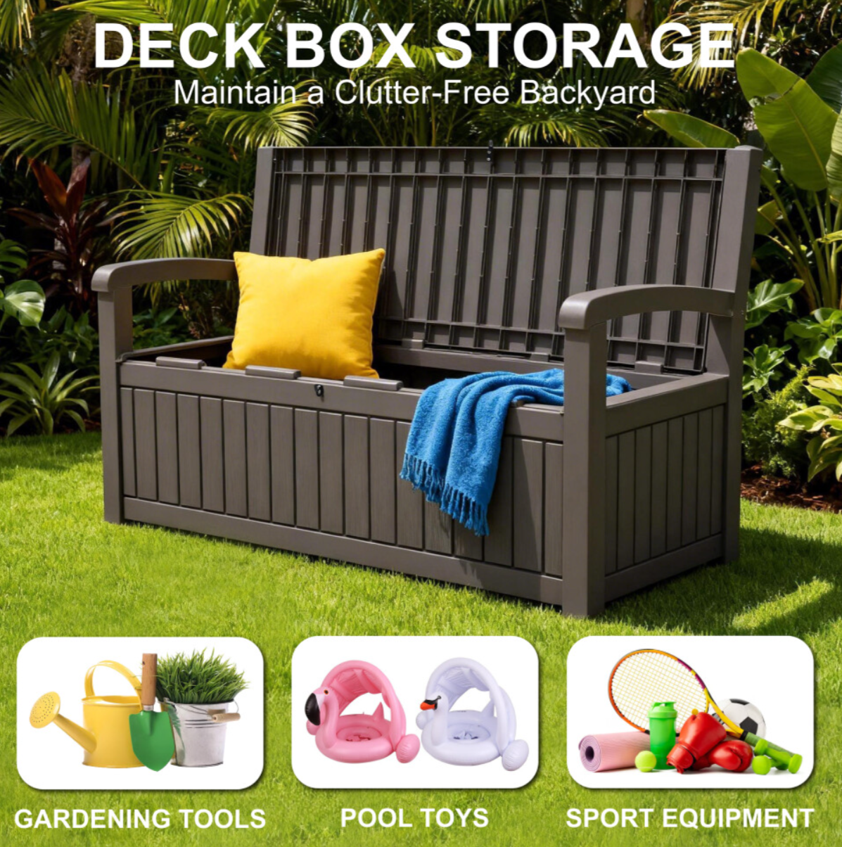 Alivio Outdoor Storage Bench Padlock Compatible 265L with Ample Storage Space (Grey)