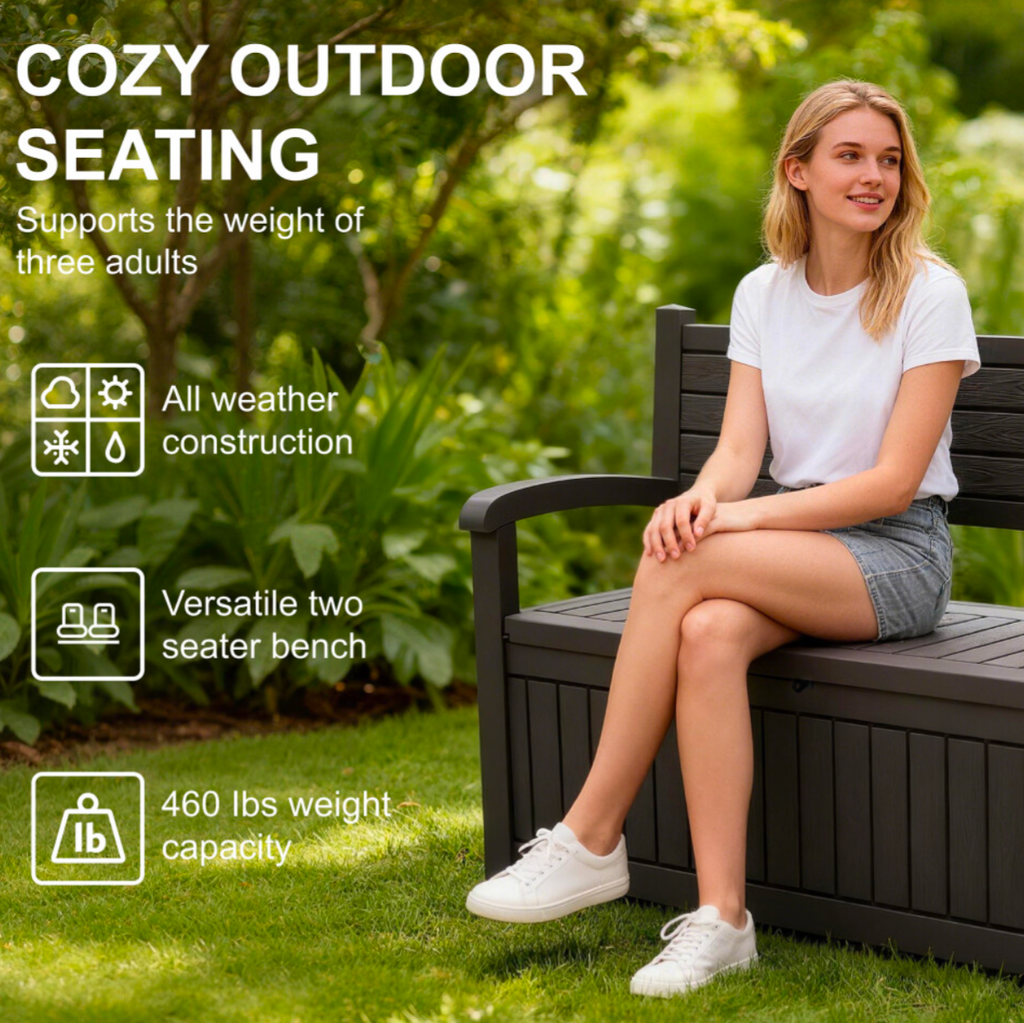 Alivio Outdoor Storage Bench Padlock Compatible 265L with Ample Storage Space (Grey) - Truly Yours