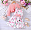 Girls Floral Bow Dress & Frill Cardigan 2 Piece Set - Truly Yours
