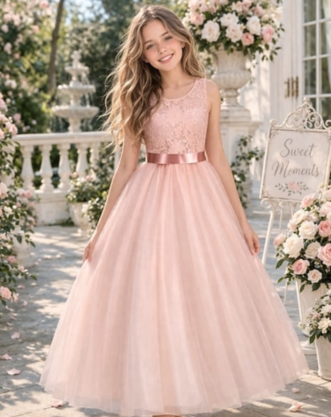 Blush Pink Lace & Tulle Flower Girl Dress