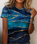 Midnight Ocean Marble Print T-Shirt – Blue & Gold Glitter Effect Top - Truly Yours