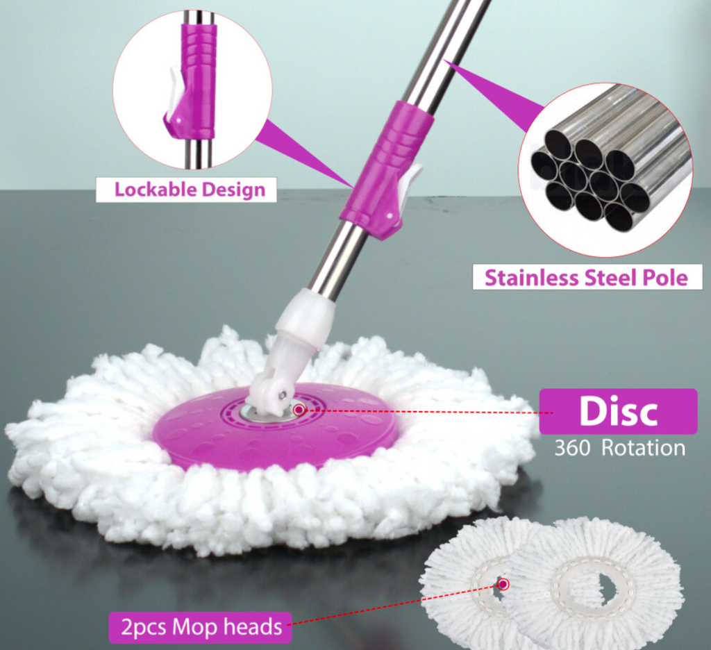 Purple 360° Spin Mop & Bucket Set – Magic Floor Cleaning System with Spin Dry Basket & 2 Microfiber Mop Heads - Truly Yours