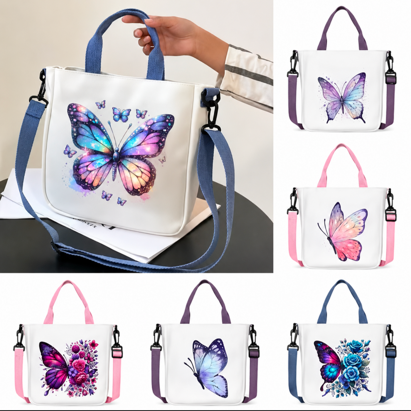 🦋 Vintage Butterfly Canvas Shoulder Bag – Floral Crossbody Tote Handbag with Zip Closure ✨ - Truly Yours