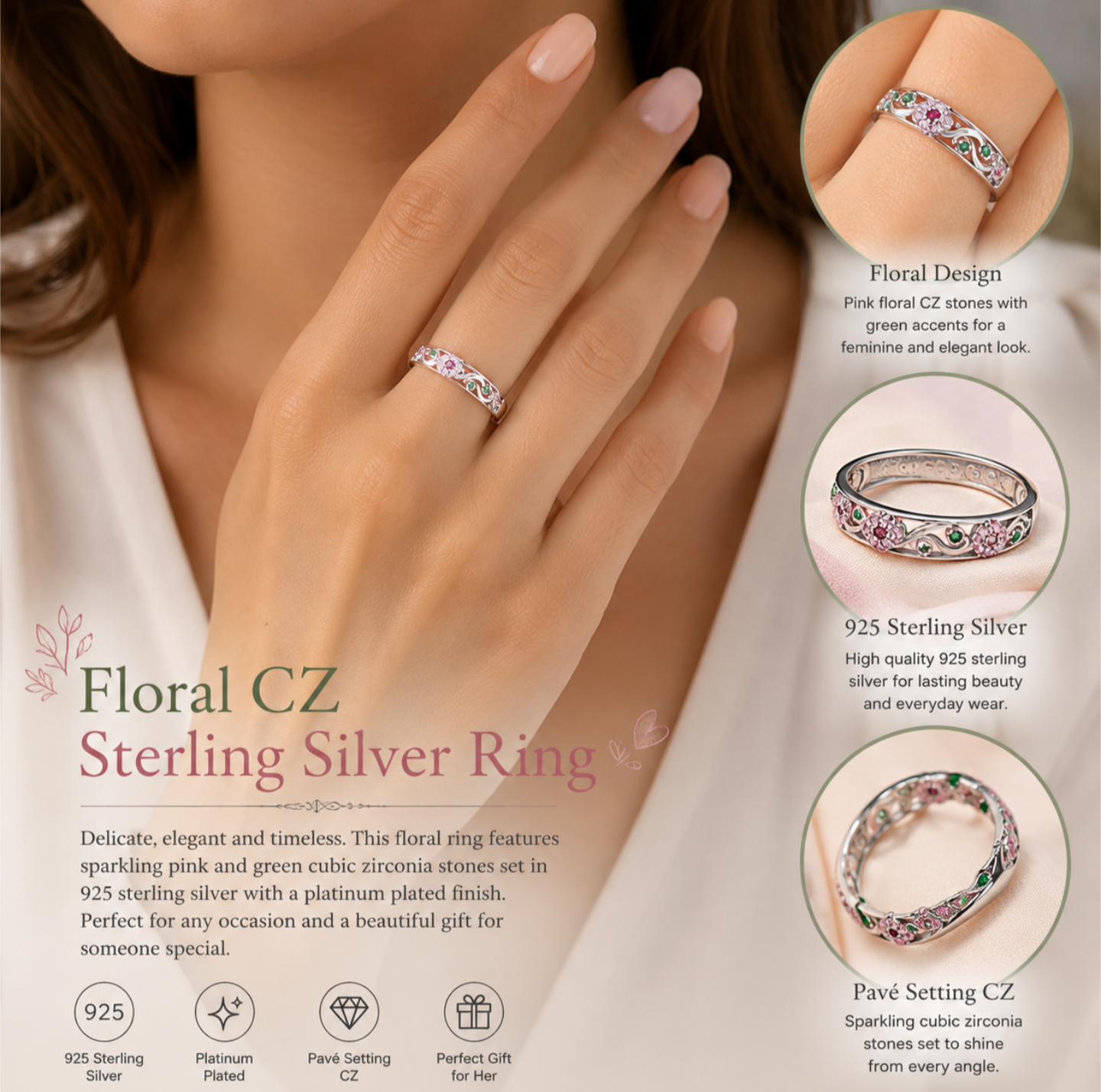 Floral CZ Sterling Silver Ring - Truly Yours