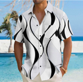 Men’s Black & White Abstract Print Short Sleeve Holiday Shirt - Truly Yours