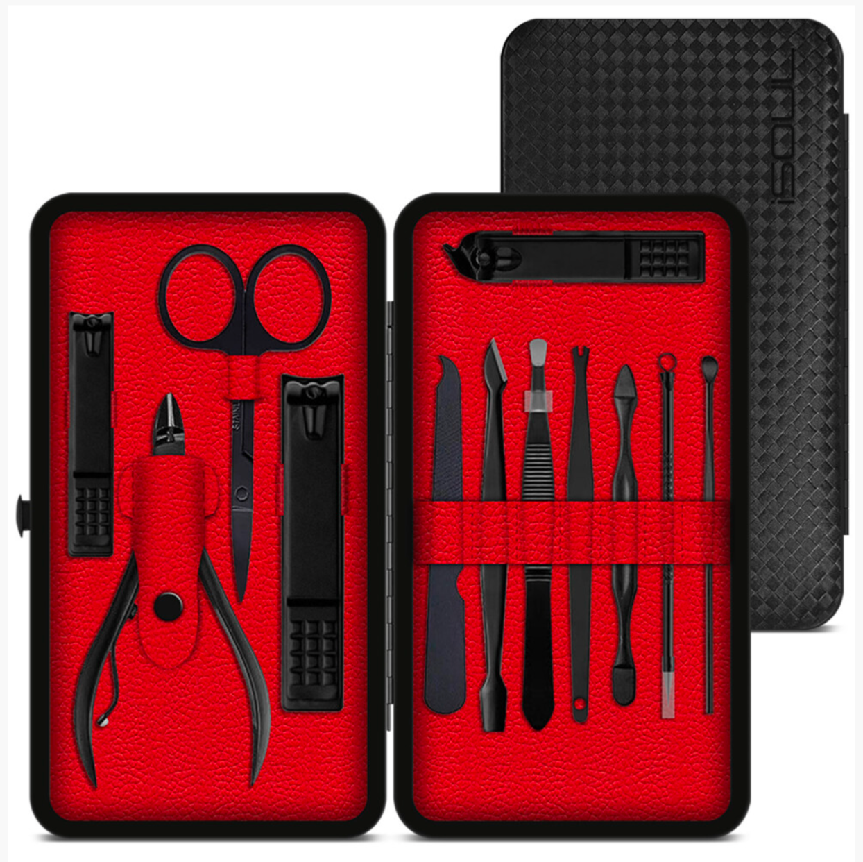 12-Piece Manicure & Pedicure Grooming Kit – Black & Red Travel Case