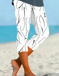 Women’s White Abstract Dot Wave Print Cropped Leggings – Casual Summer Beach Capris - Truly Yours