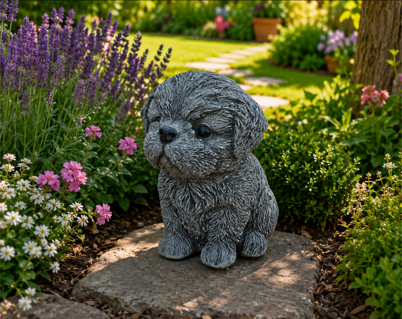 Cute Puppy Shih Tzu Garden Ornament 15cm – Decorative Outdoor Dog Statue - Truly Yours