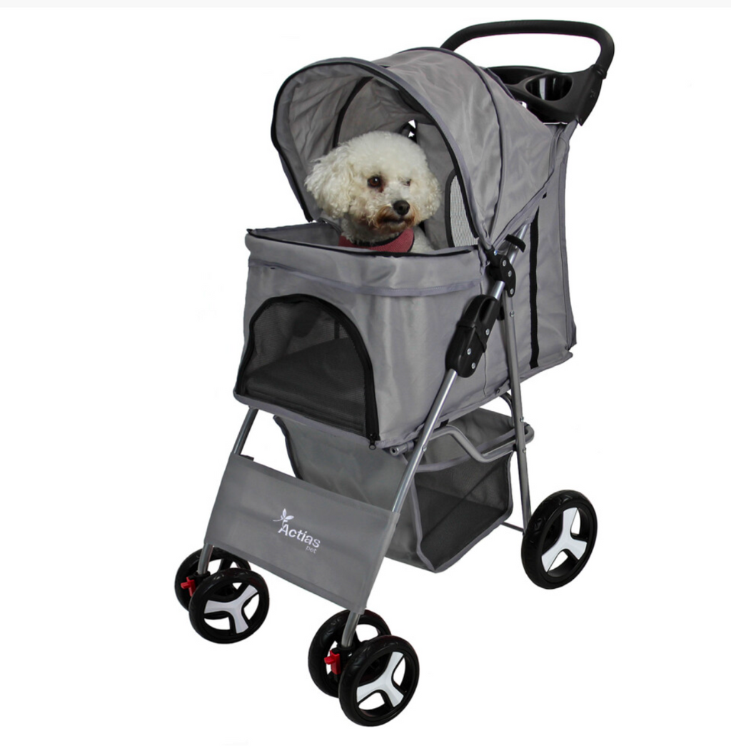 Luxury Foldable Pet Stroller – Lightweight Dog & Cat Pushchair with Storage Basket & Mesh Windows Grey Edition - Truly Yours