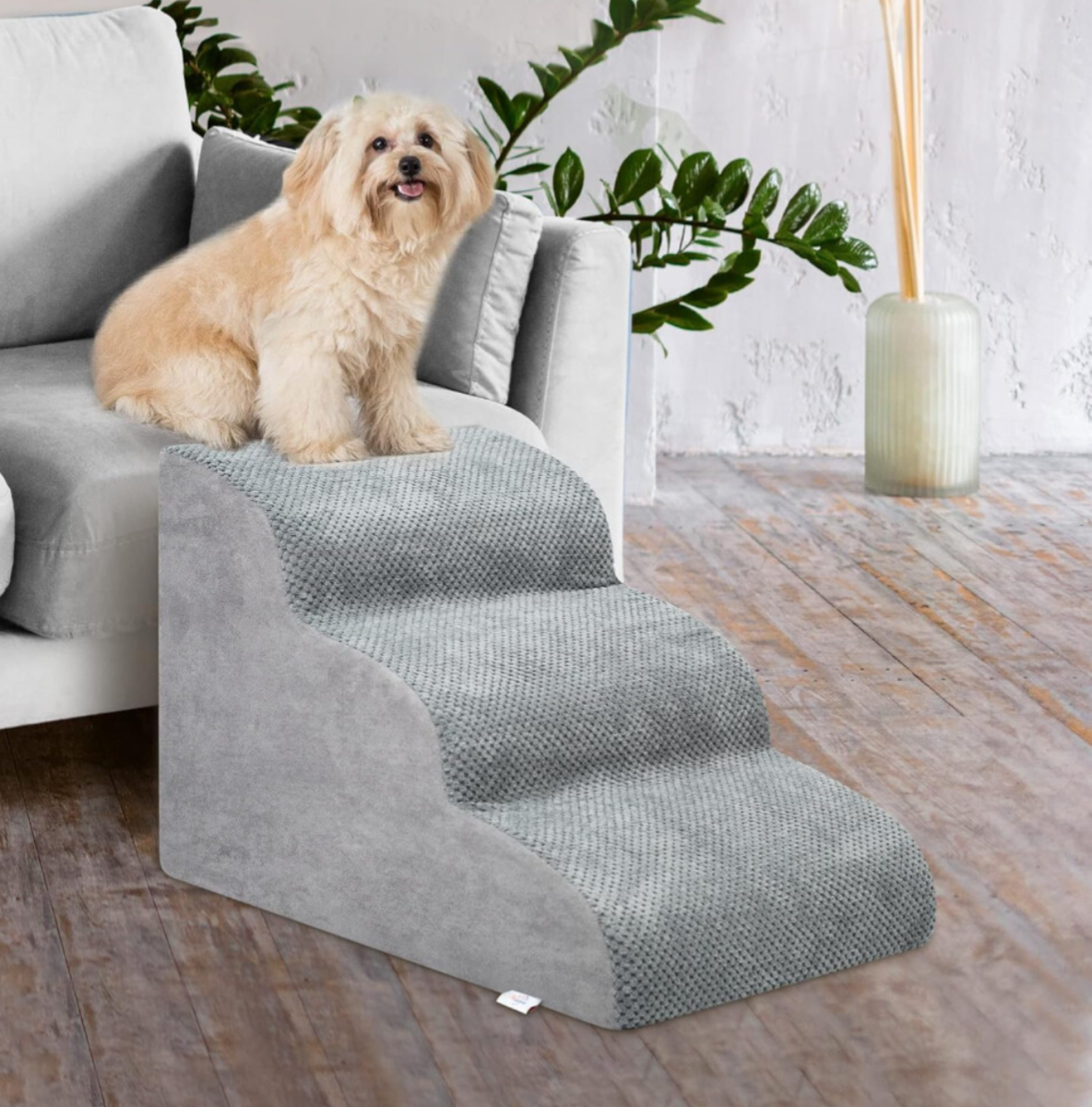 Luxury Soft Foam Pet Stairs – Washable Non-Slip Dog & Cat Steps for Sofa & Bed Grey 3-Step Ramp - Truly Yours