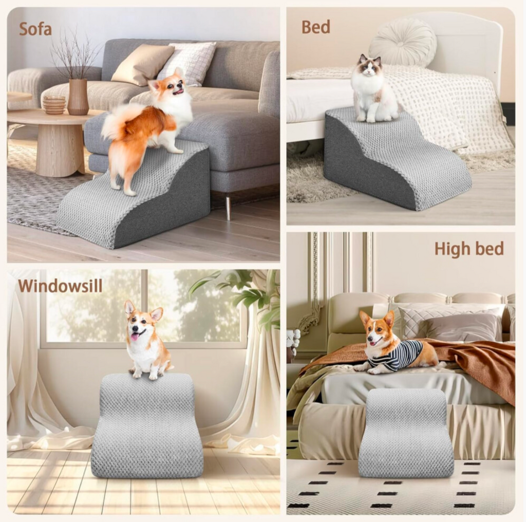 Luxury Soft Foam Pet Stairs – Washable Non-Slip Dog & Cat Steps for Sofa & Bed Grey 3-Step Ramp - Truly Yours