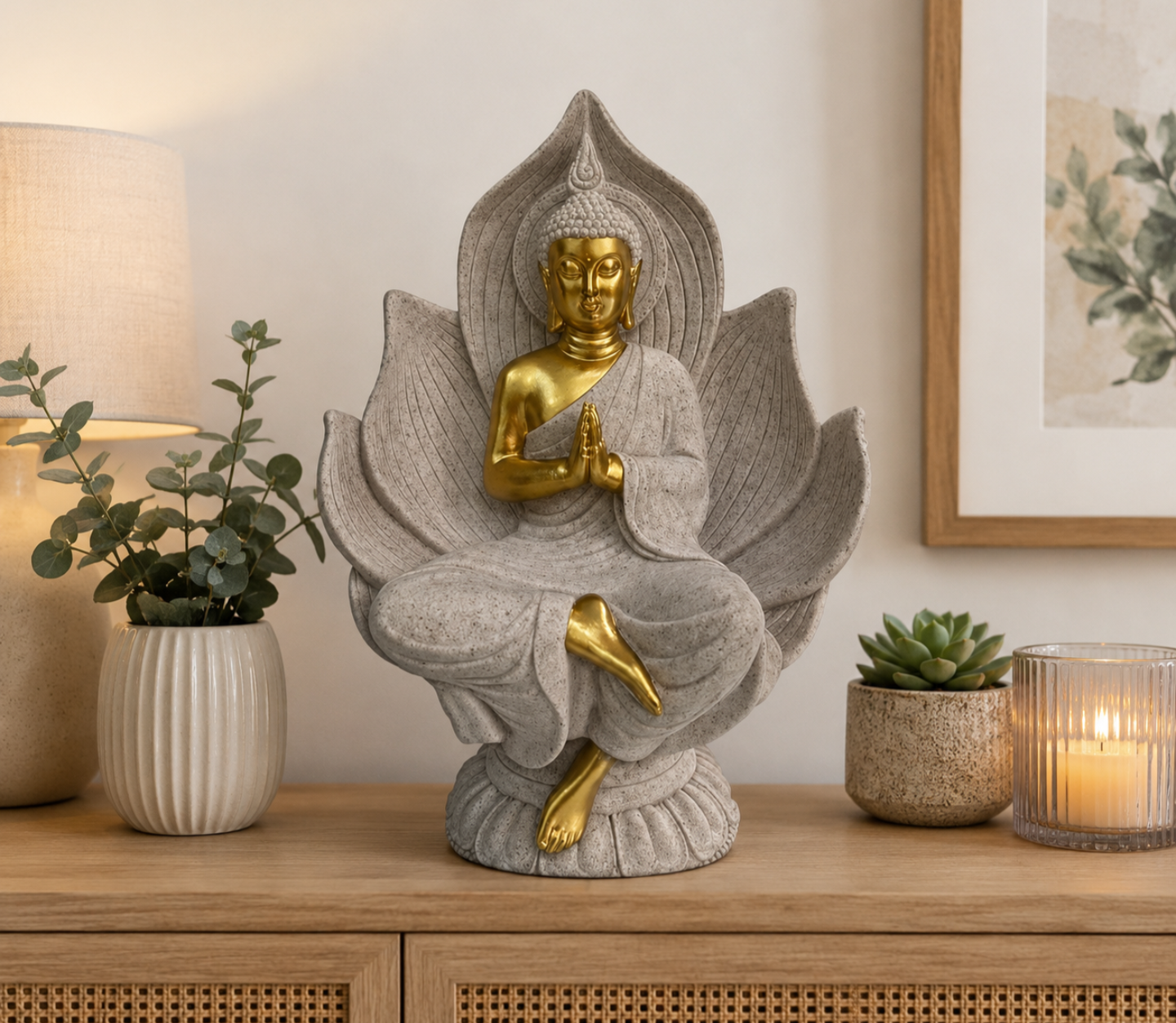Sandstone & Gold Effect Thai Buddha Seated