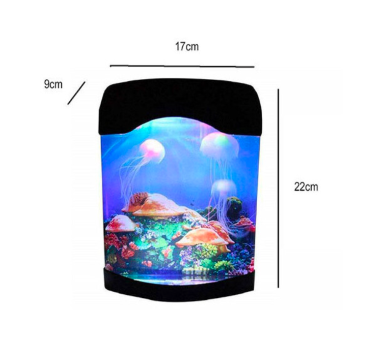 Jellyfish Aquarium Mood Light with 3 drifting silicone jellyfish, color-changing LEDs