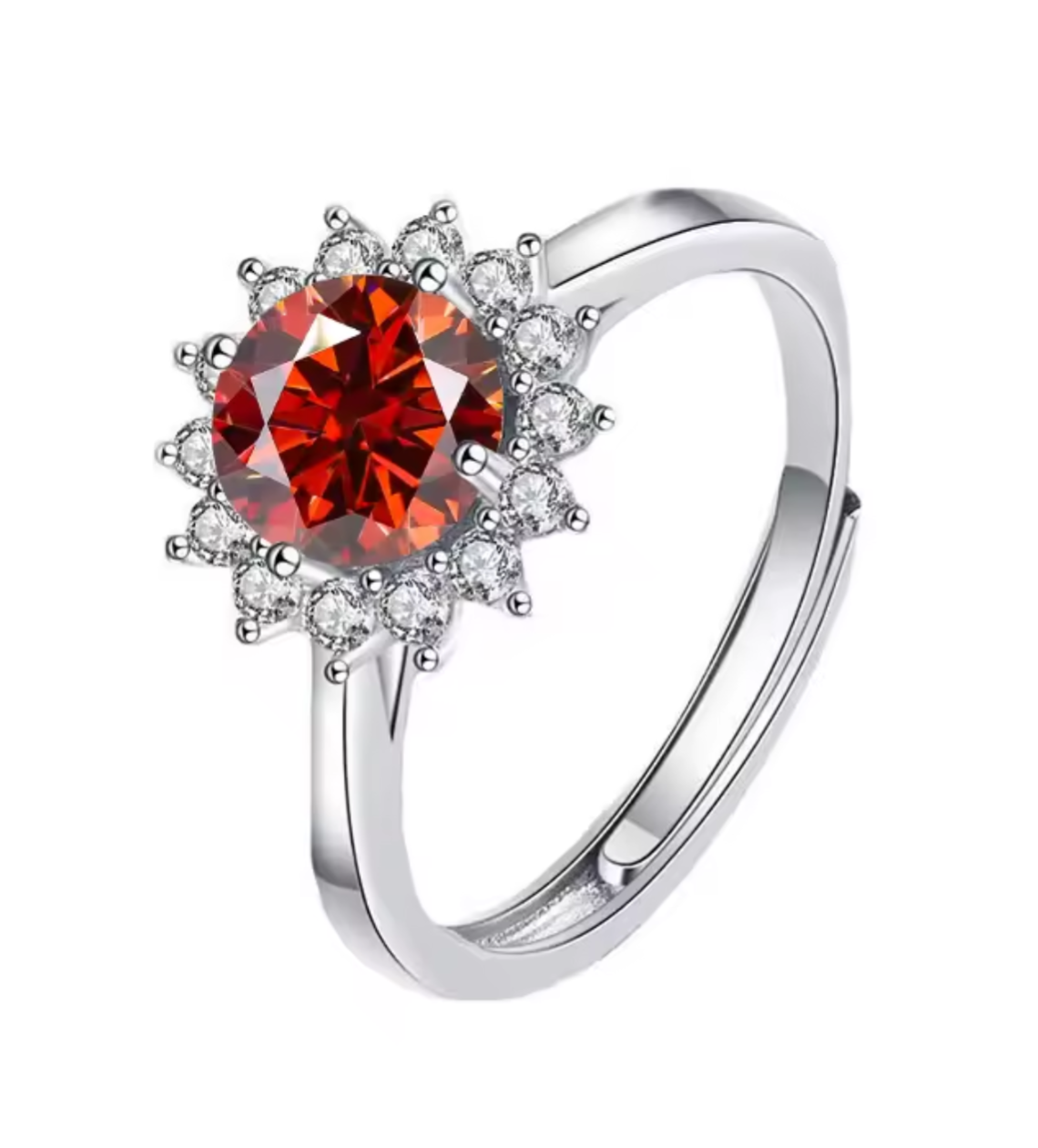 Ruby Bloom Moissanite Ring – Adjustable S925 Sterling Silver Sunflower Halo Engagement Ring - Truly Yours