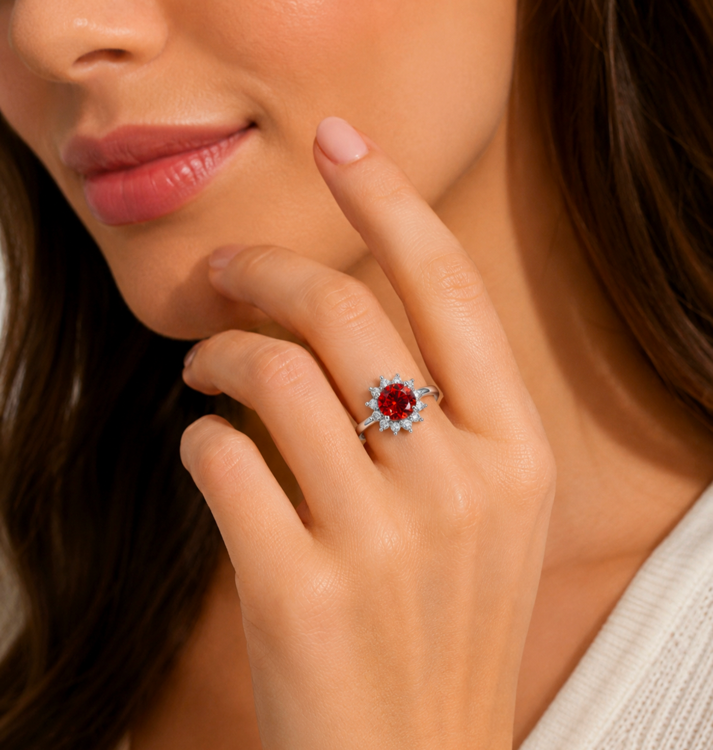 Ruby Bloom Moissanite Ring – Adjustable S925 Sterling Silver Sunflower Halo Engagement Ring - Truly Yours