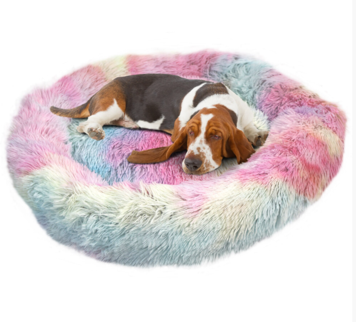 Pastel Dreams Calming Fluffy Pet Bed – Ultra Soft Rainbow Donut Cushion for Cats & Dogs - Truly Yours