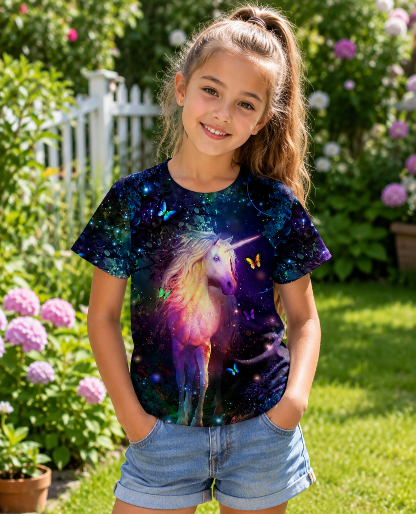 Girls' 3D Animal Unicorn T shirt Short Sleeve
