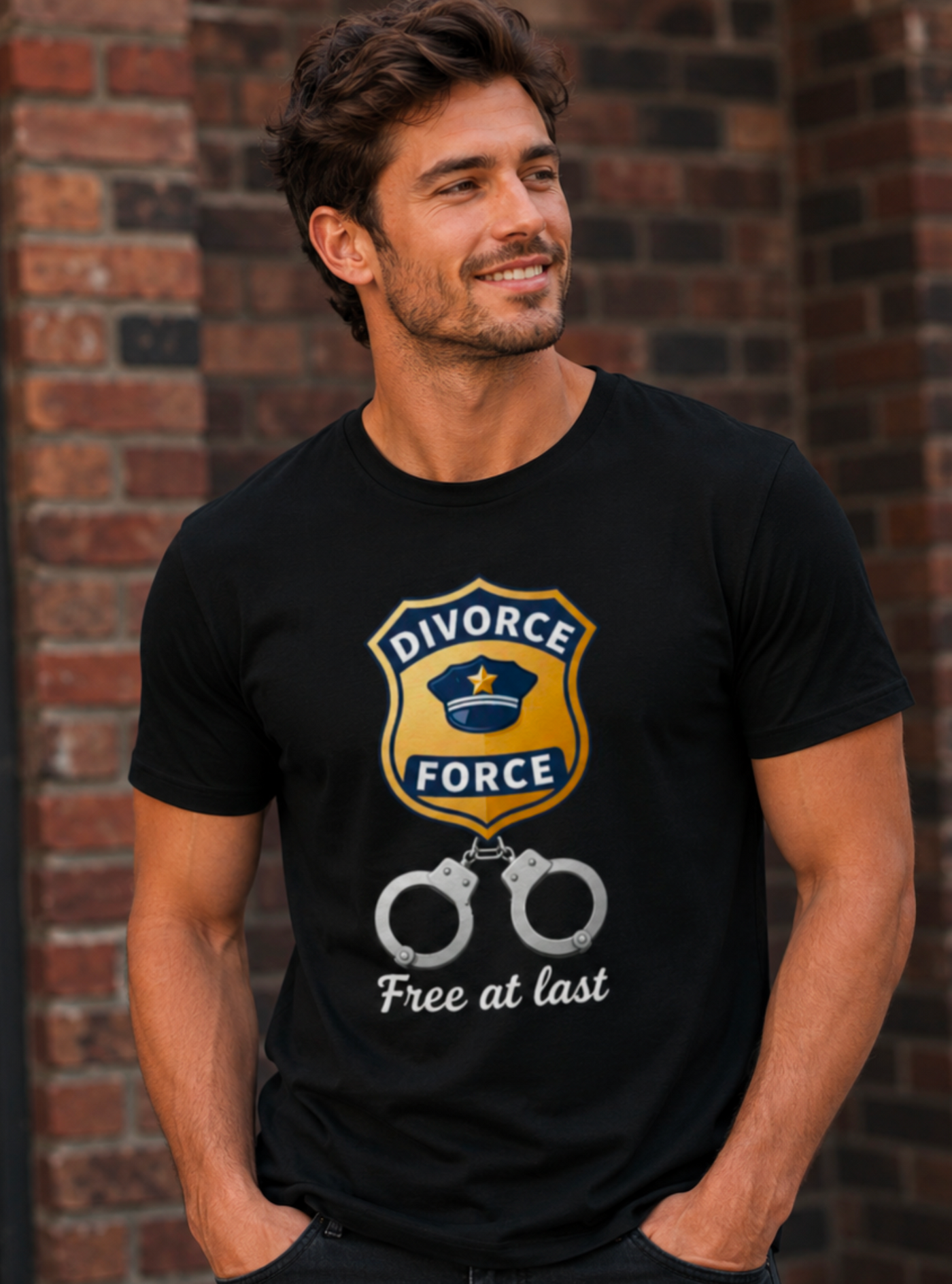 Divorce Force “Free At Last” Funny Graphic T-Shirt – Black - Truly Yours
