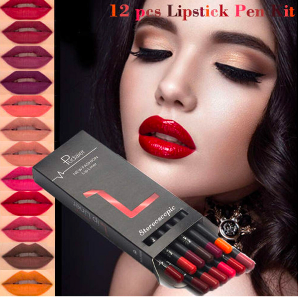 12 Piece Matte Waterproof Lip Liner Pencil Set – Long Lasting Velvet Finish Lip Contour Collection - Truly Yours