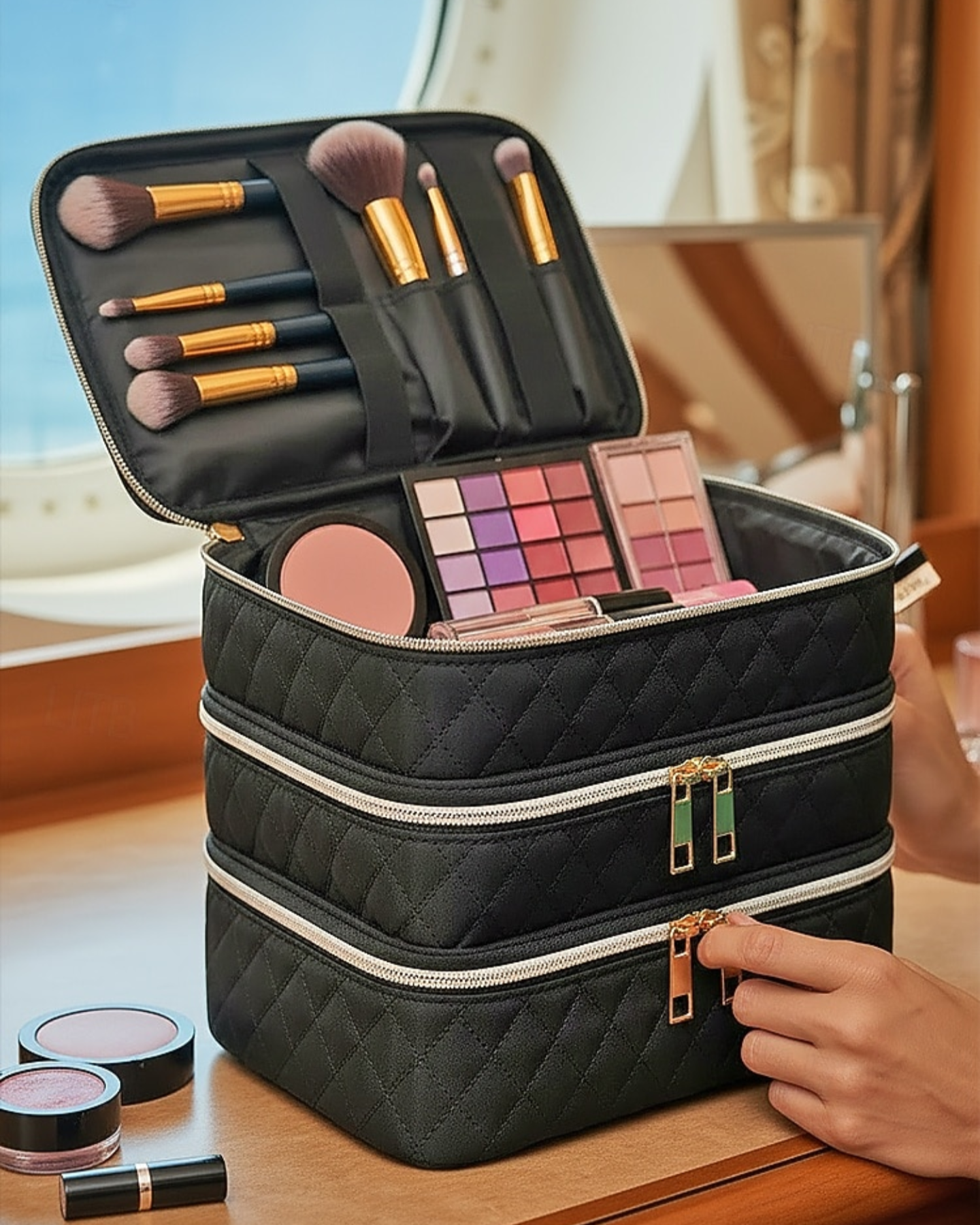 Luxury Quilted Makeup & Travel Organiser Bags– Multi-Compartment Cosmetic Storage Case - Truly Yours