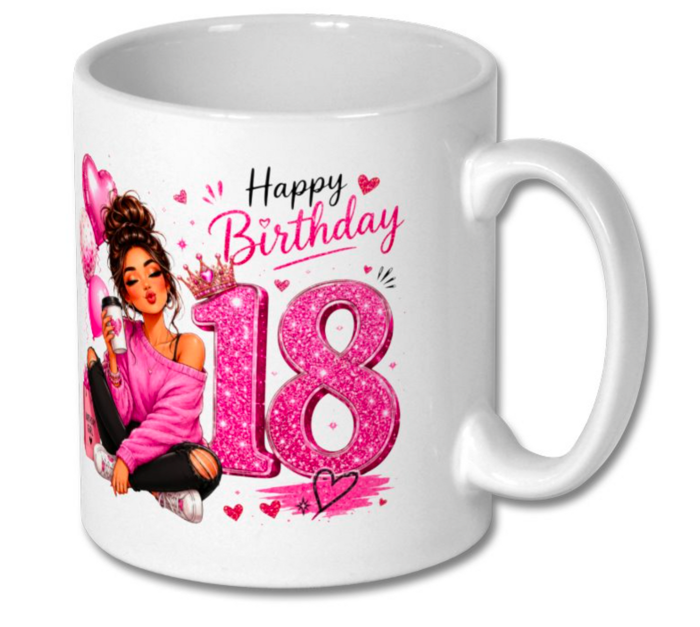 Happy 18th or 21st Birthday Glitter Pink Mug – Cute Girly Birthday Coffee Cup Gift for Her - Truly Yours